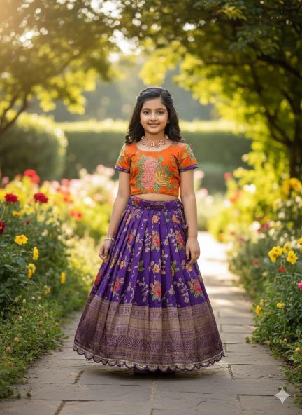 Beautiful Flower Position Work Natural crape Purple Kids designer kurtis wholesale